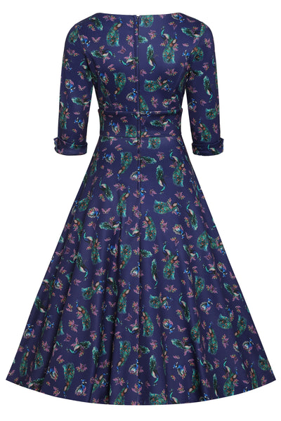 Purple Peacock Mid Calf Dress