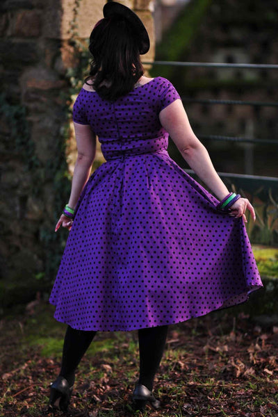  Purple Polka Dot Off Shoulder Dress