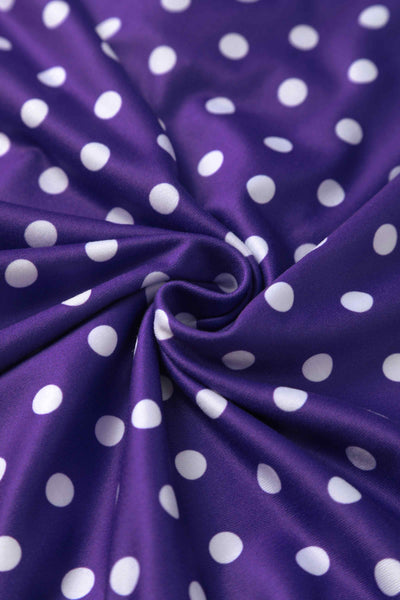 Purple Polka Dot Petal Sleeved Flared Dress