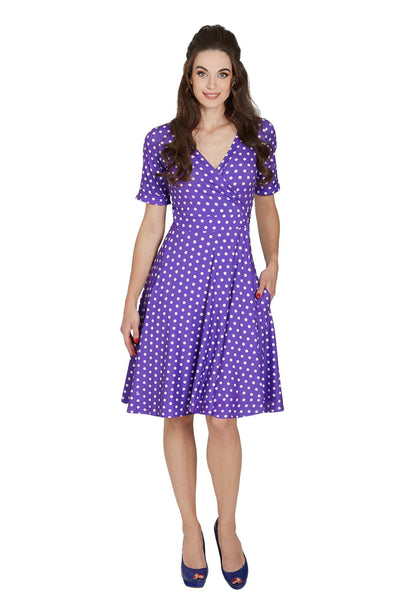 Model photo Purple Polka Dot Wrap Dress
