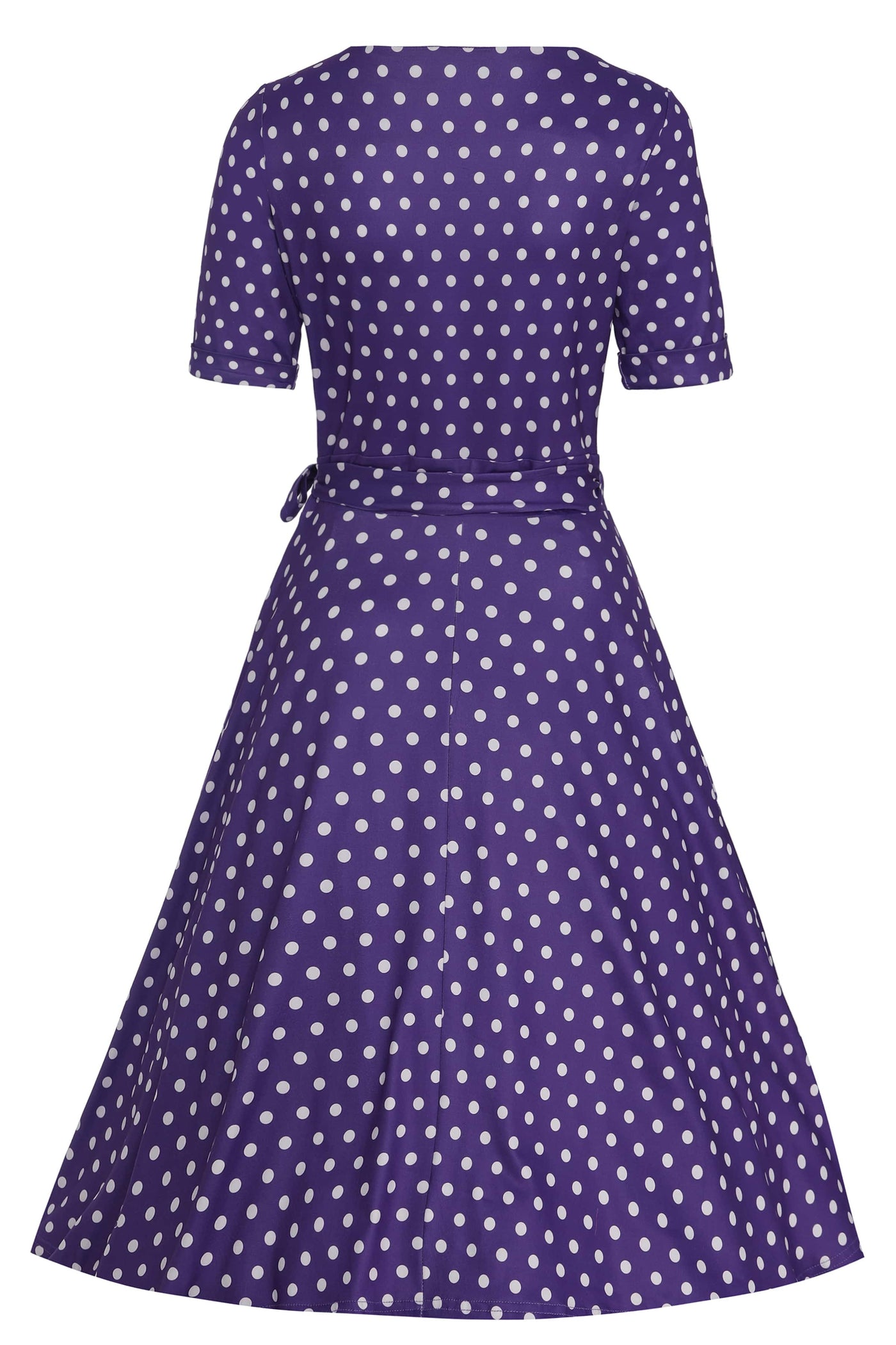 blue and purple polka dot dress May Crossover Bust Purple Polka Dot Dress
