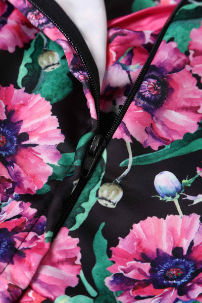 Close up view of Purple Poppy Flowers Print Pleated Bust Dress