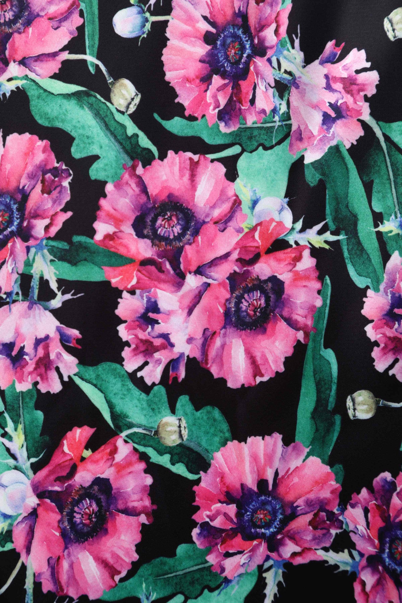 Close up view of Purple Poppy Flowers Print Pleated Bust Dress