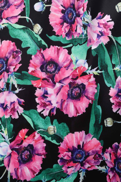 Close up view of Purple Poppy Flowers Print Pleated Bust Dress