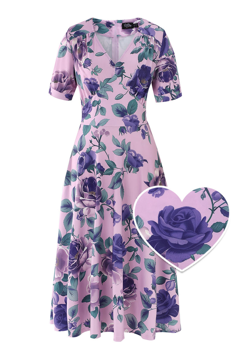 Front view of Julia Purple Rose Midi Dress