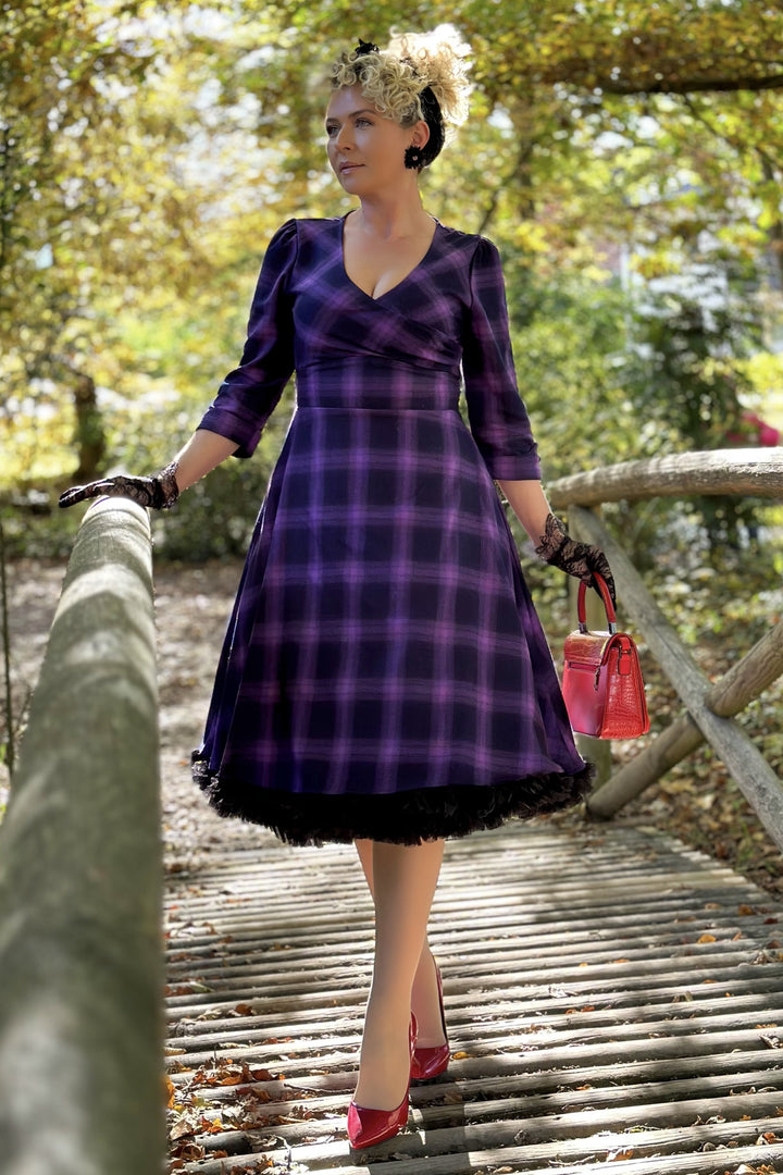 fitted lace wedding dress Katherine Purple Tartan Long Sleeved Dress