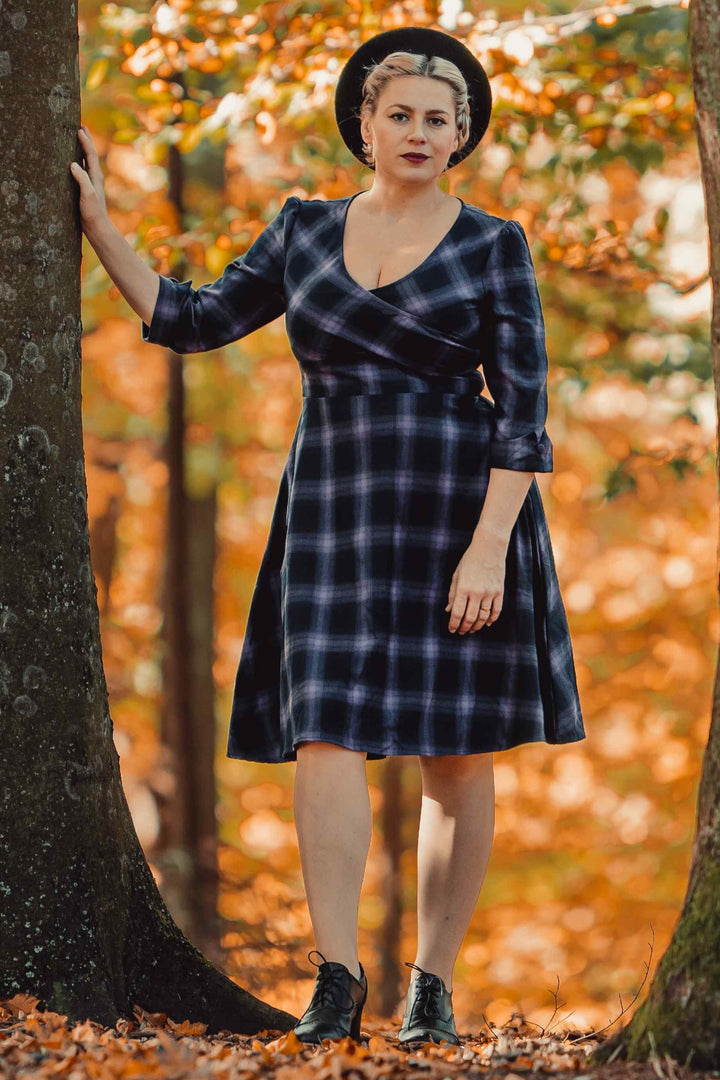 Katherine Purple Tartan Long Sleeved Dress