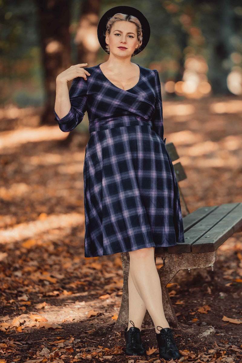Katherine Purple Tartan Long Sleeved Dress Katherine Purple Tartan Long Sleeved Dress