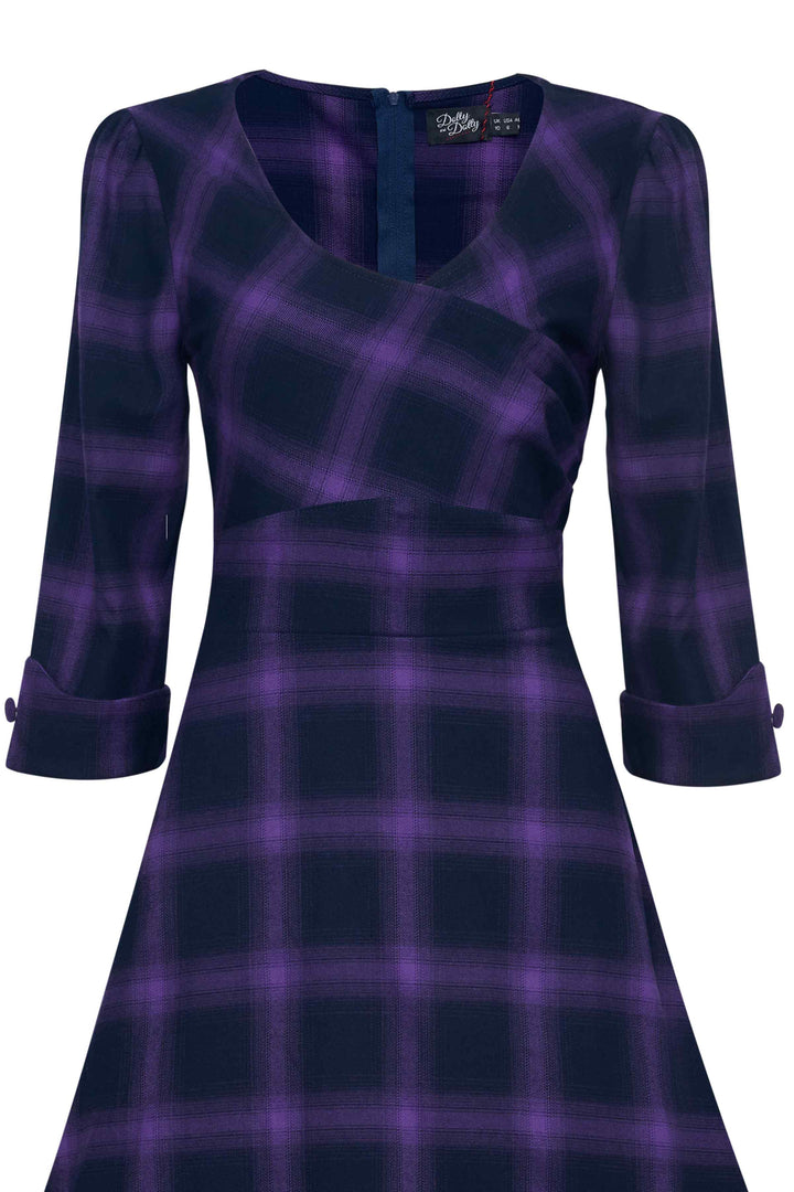 Katherine Purple Tartan Long Sleeved Dress