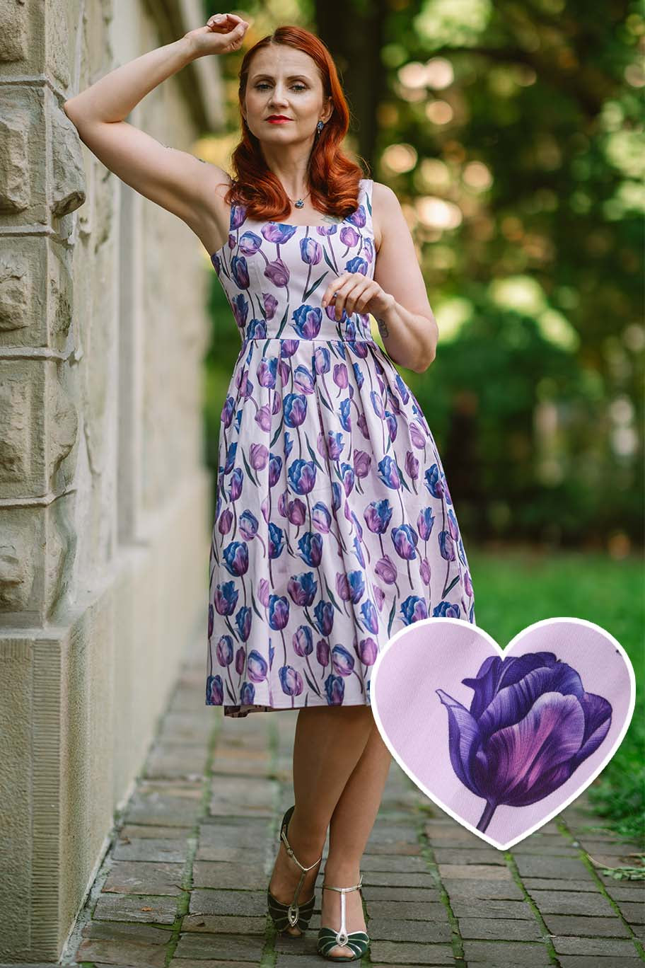 A model wearing Purple Tulip Swing Dress