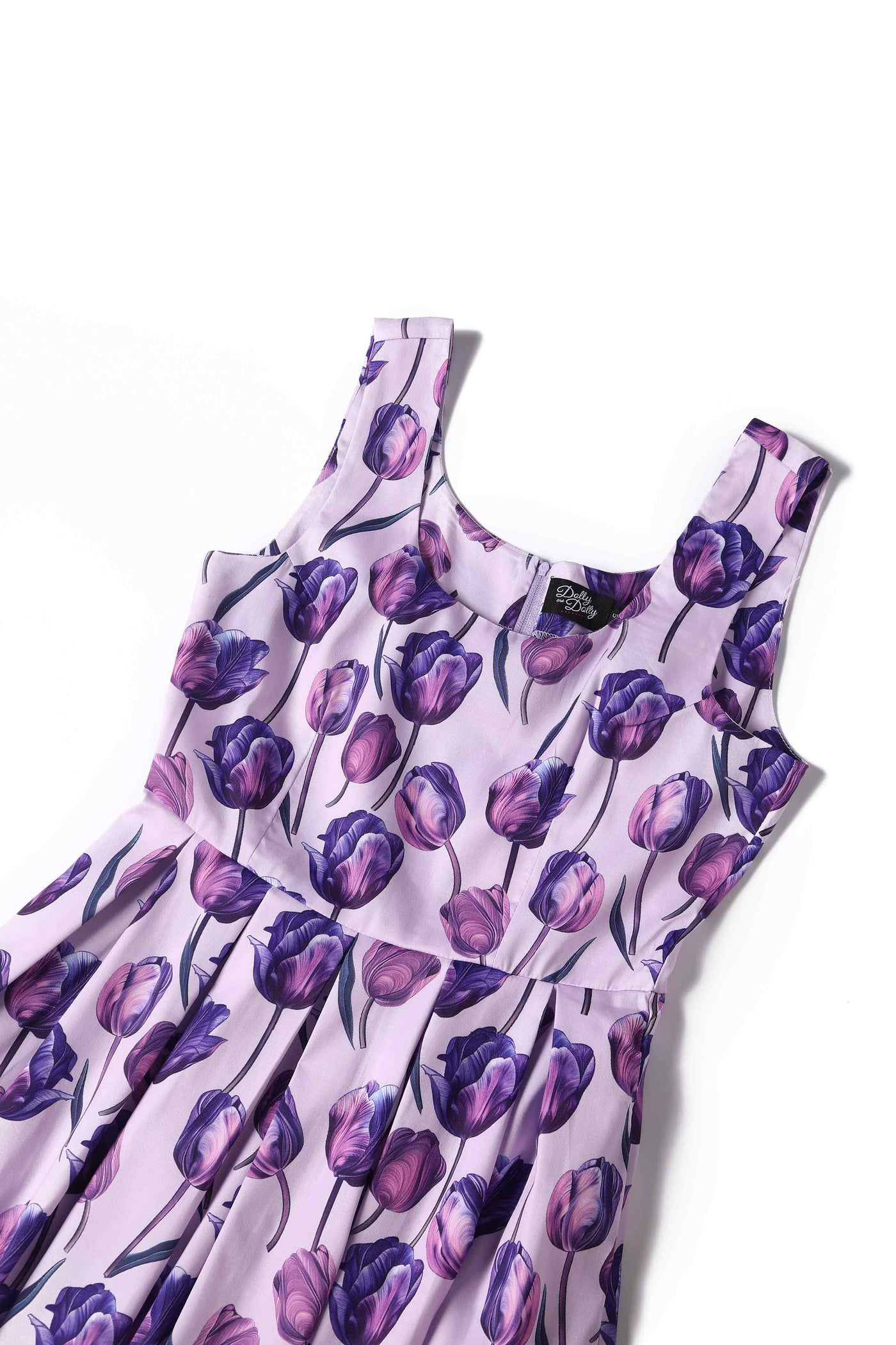 Close up view of Purple Tulip Swing Dress