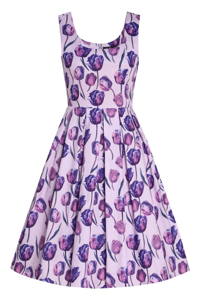 Front view of Amanda Purple Tulip Swing Dress