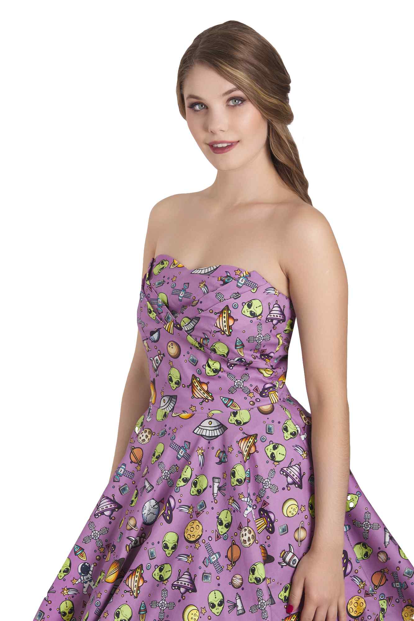 Model photo of Purple UFOs Strapless Dress