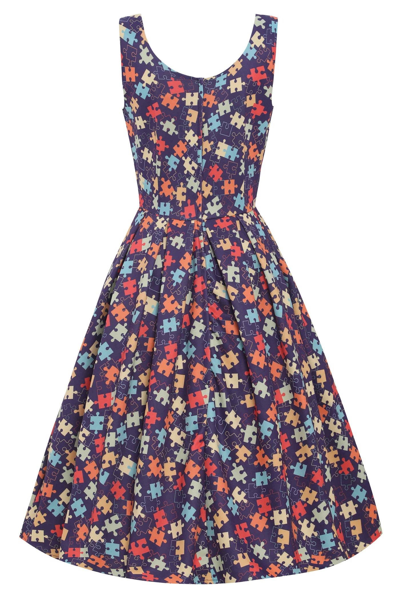 Back view of Puzzle Print Swing Dress