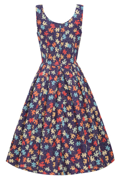 Back view of Puzzle Print Swing Dress