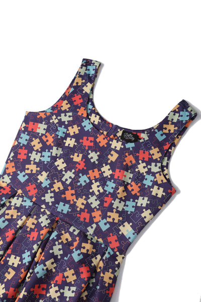 Close up view of Puzzle Print Swing Dress