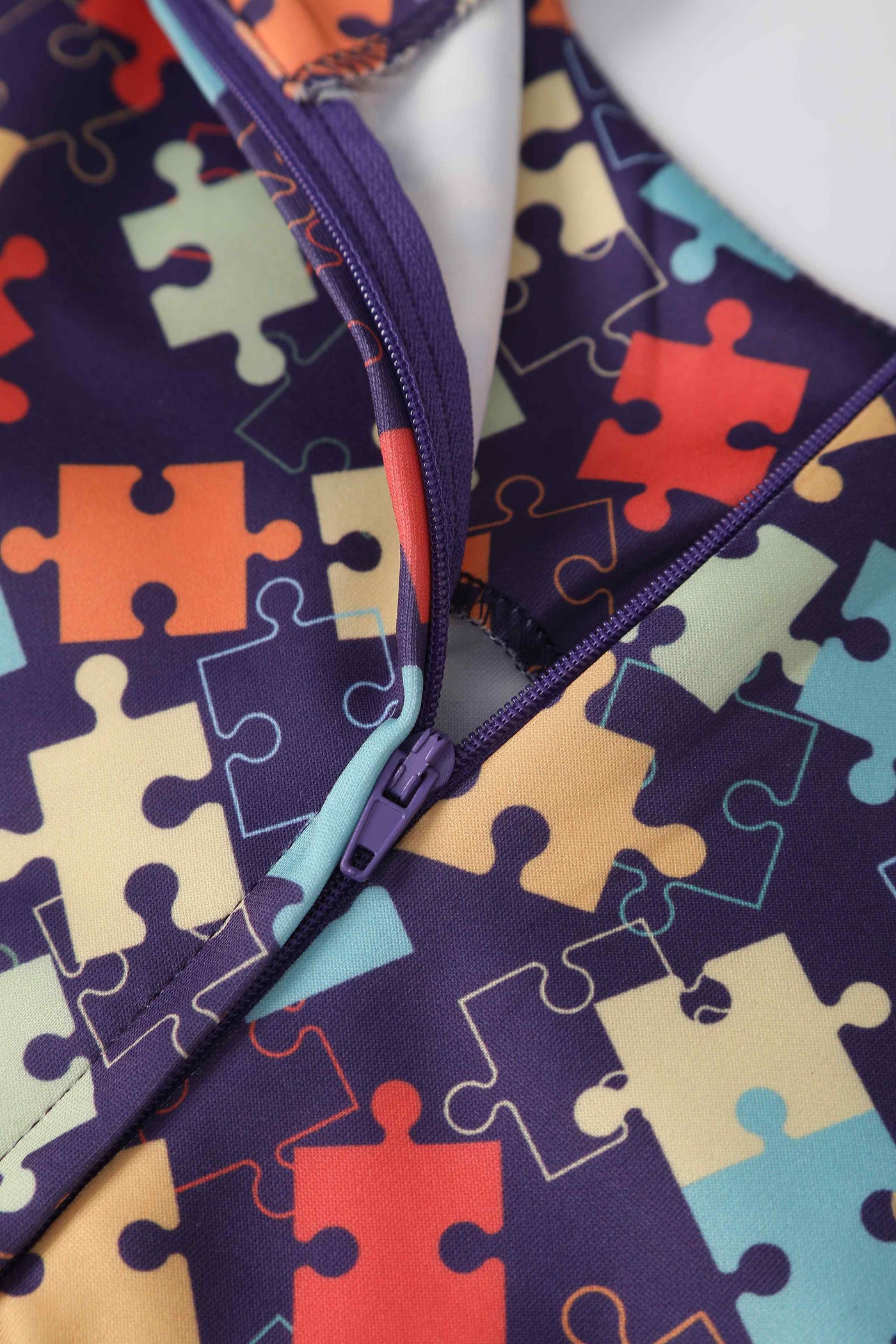 Close up view of Puzzle Print Swing Dress