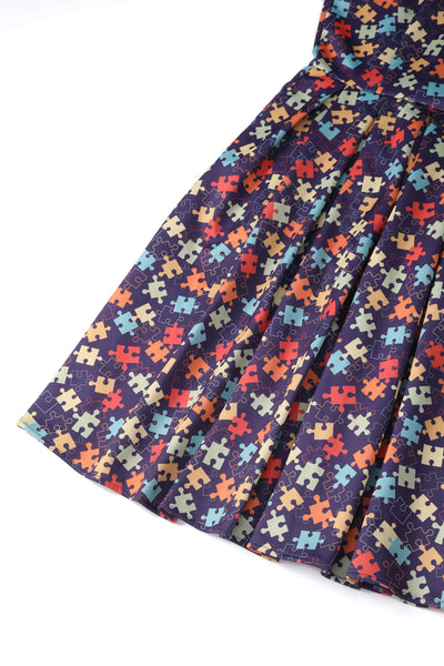 Close up view of Puzzle Print Swing Dress