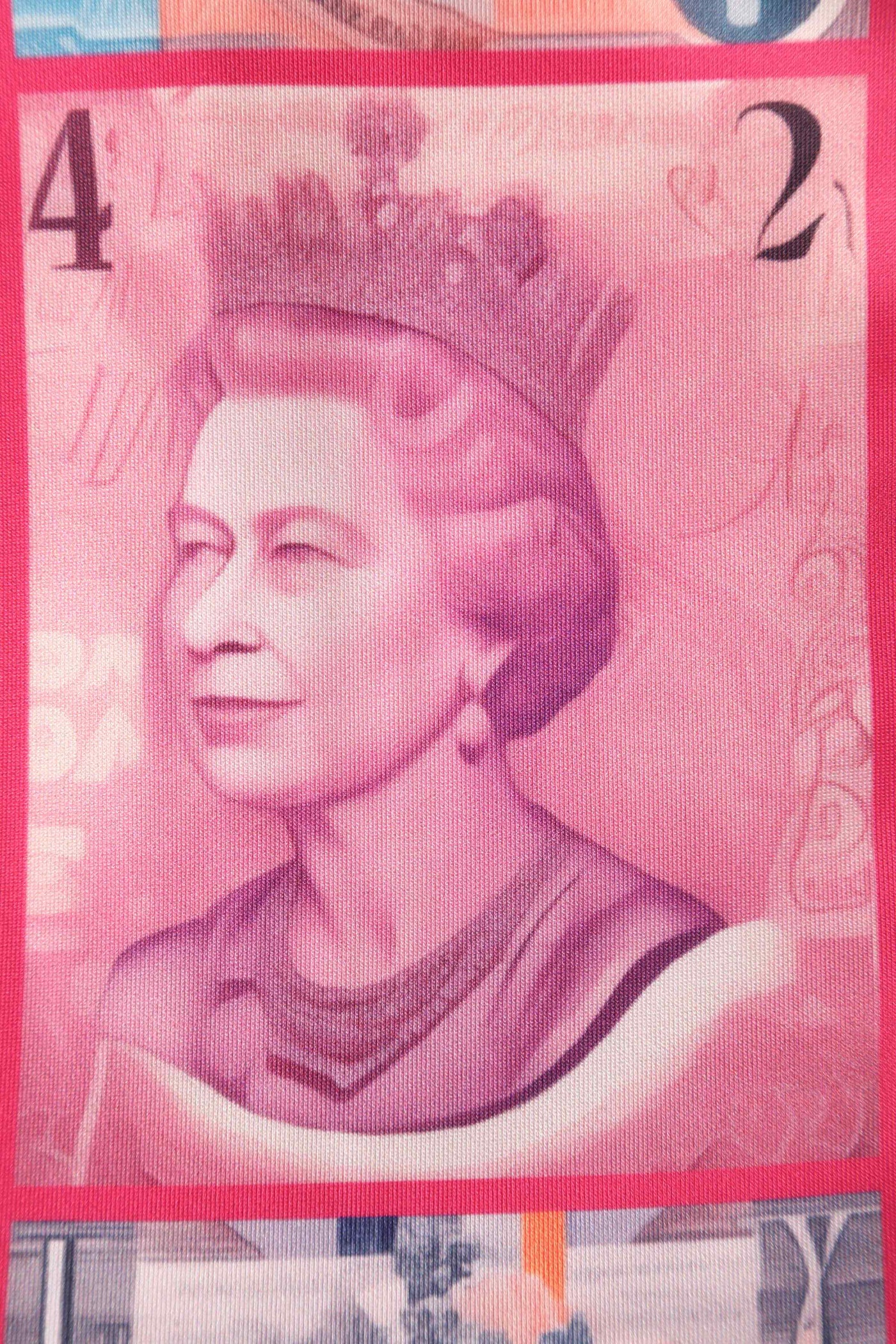 Close up view of Queen Elizabeth II Sterling Pound Flared Dress
