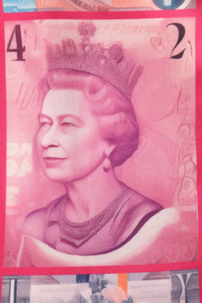 Close up view of Queen Elizabeth II Sterling Pound Flared Dress
