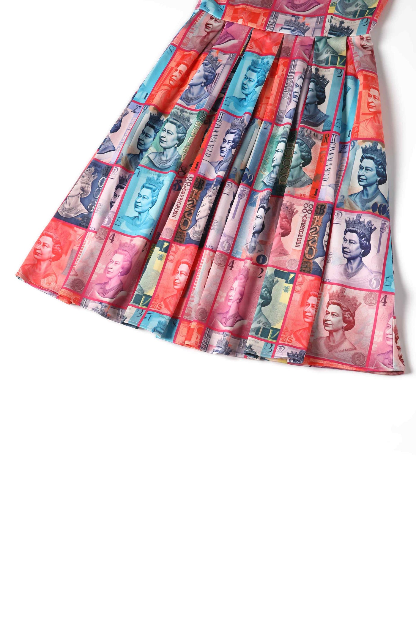 Close up view of Queen Elizabeth II Sterling Pound Flared Dress