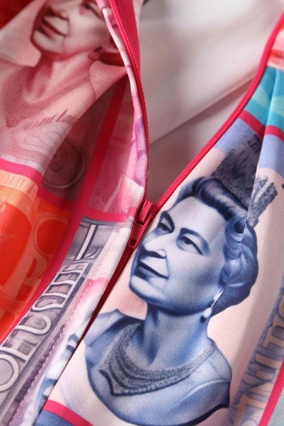 Close up view of Queen Elizabeth II Sterling Pound Flared Dress