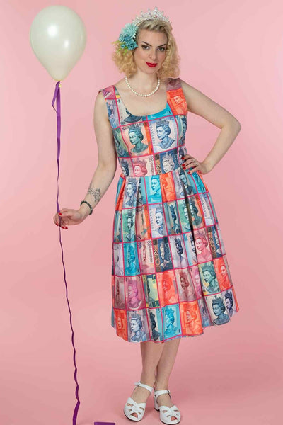 A model wearing a Queen Elizabeth II Flared Dress