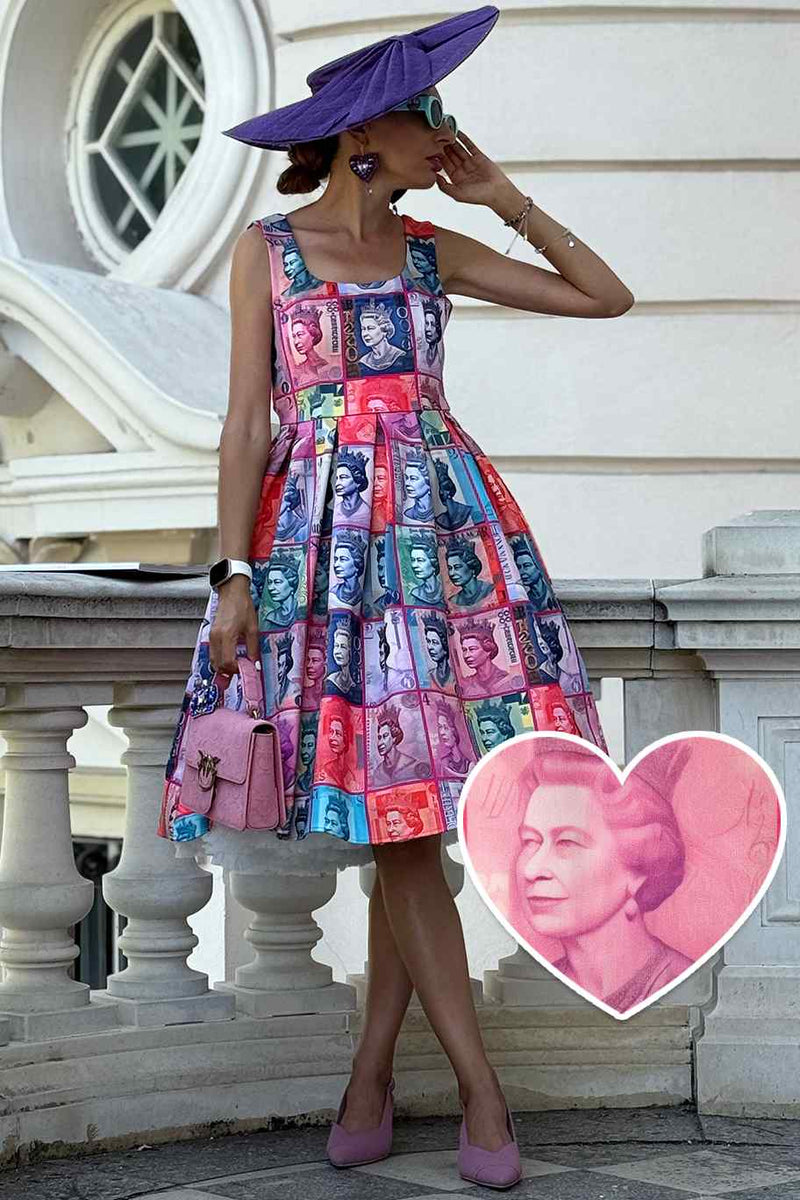 Queen Elizabeth II Sterling Pound Flared Dress