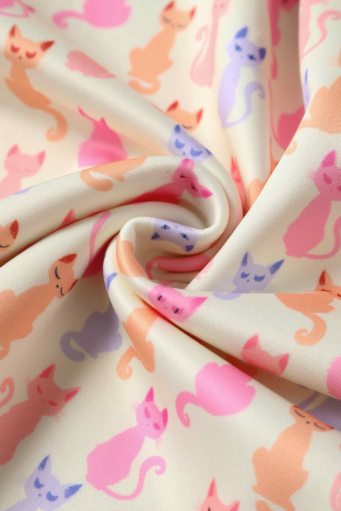 Close Up View of Rainbow Cat White Short Sleeve Swing Dress