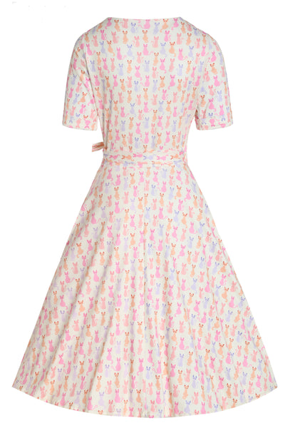 Back View of Rainbow Cat White Wrap Dress