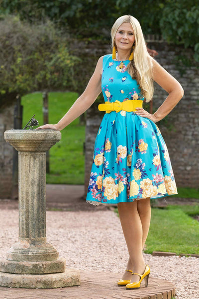 Raising Flower Swing Dress in Turquoise