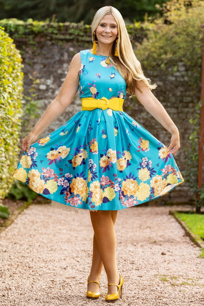 Raising Flower Swing Dress in Turquoise