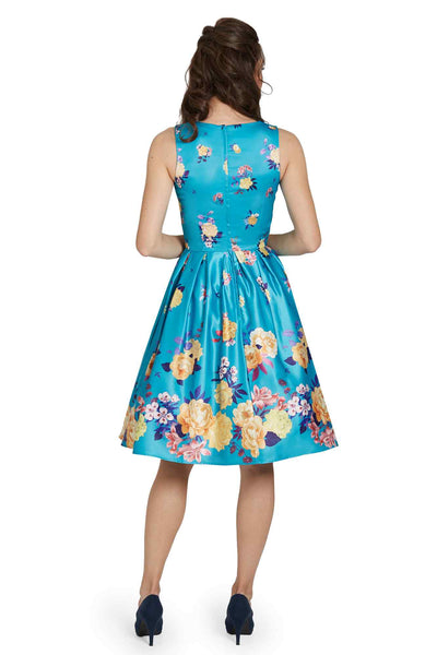 Model photo of Raising Flower Swing Dress in Turquoise