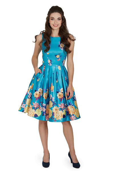 Model photo of Raising Flower Swing Dress in Turquoise