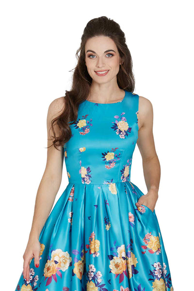 Model photo of Raising Flower Swing Dress in Turquoise