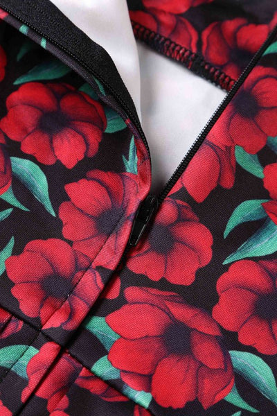 Close up view of Red Anemone Swing Dress