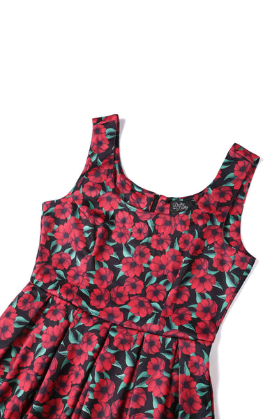 Close up view of Red Anemone Swing Dress