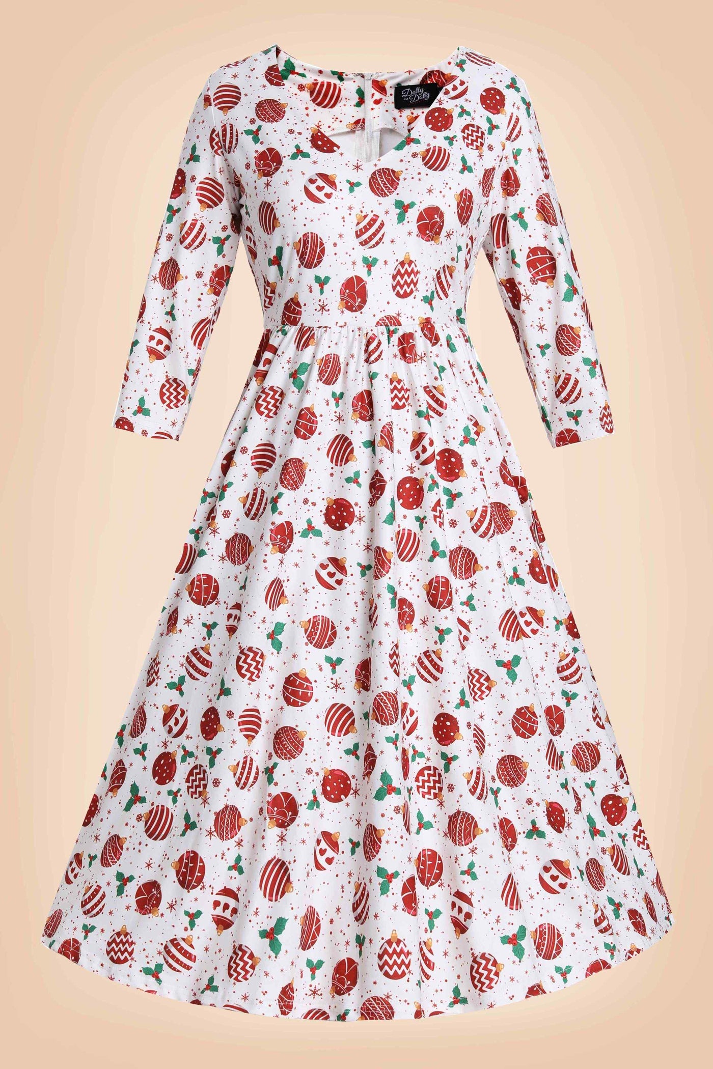 Front view of Red Bauble Long Sleeved Dress