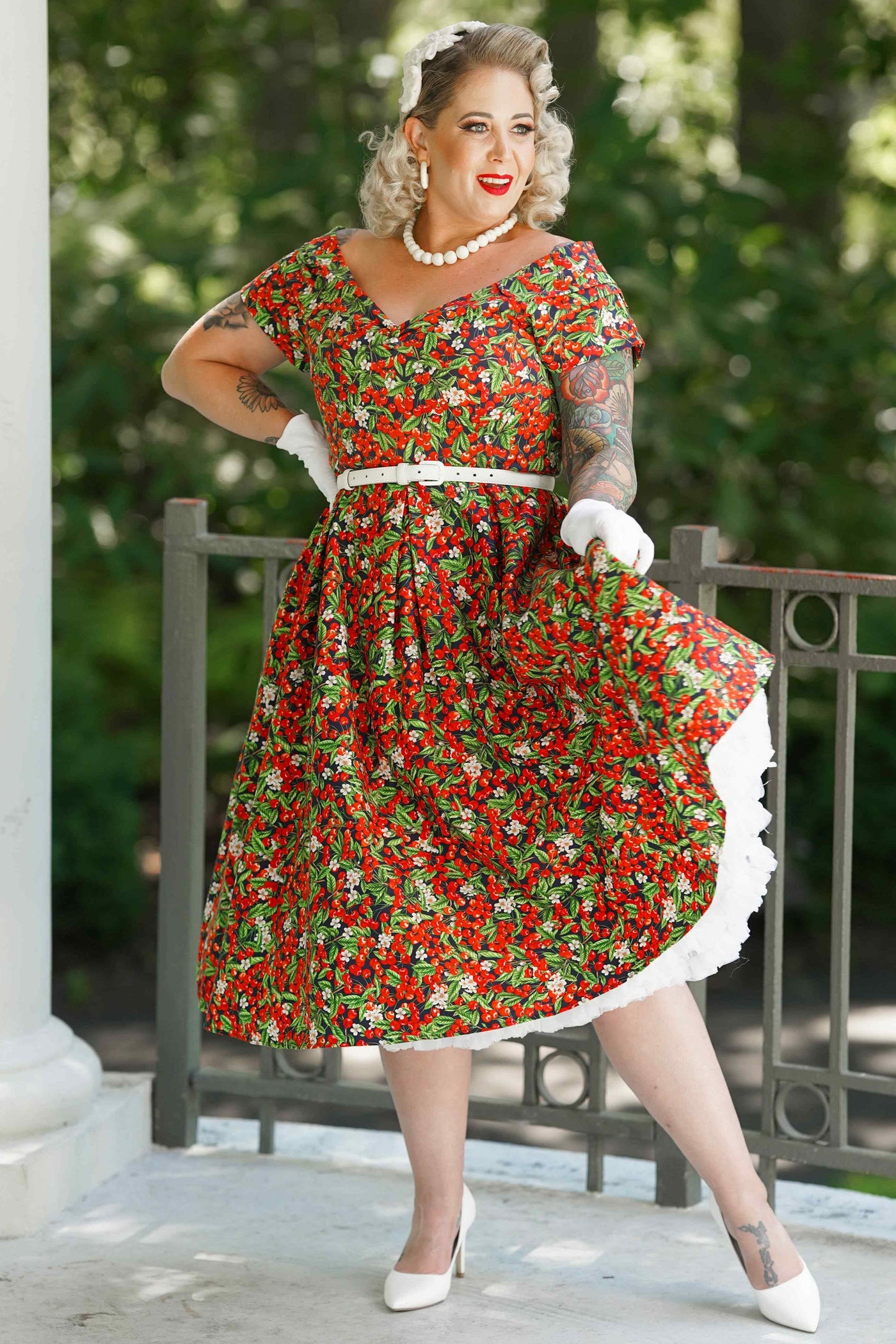 A model wearing Red Berry Off Shoulder Dress