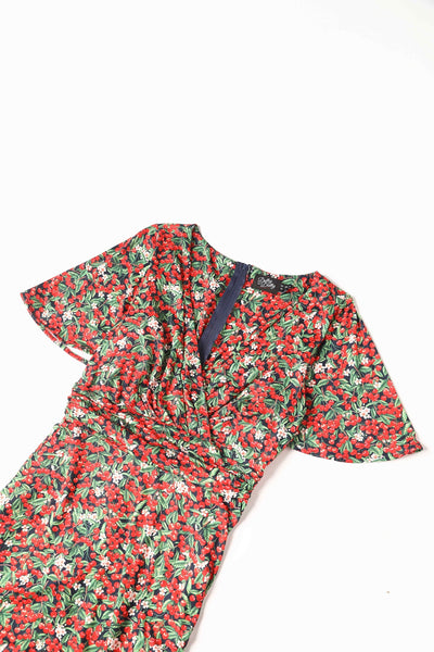 Close up view of Red Berry Tea Dress