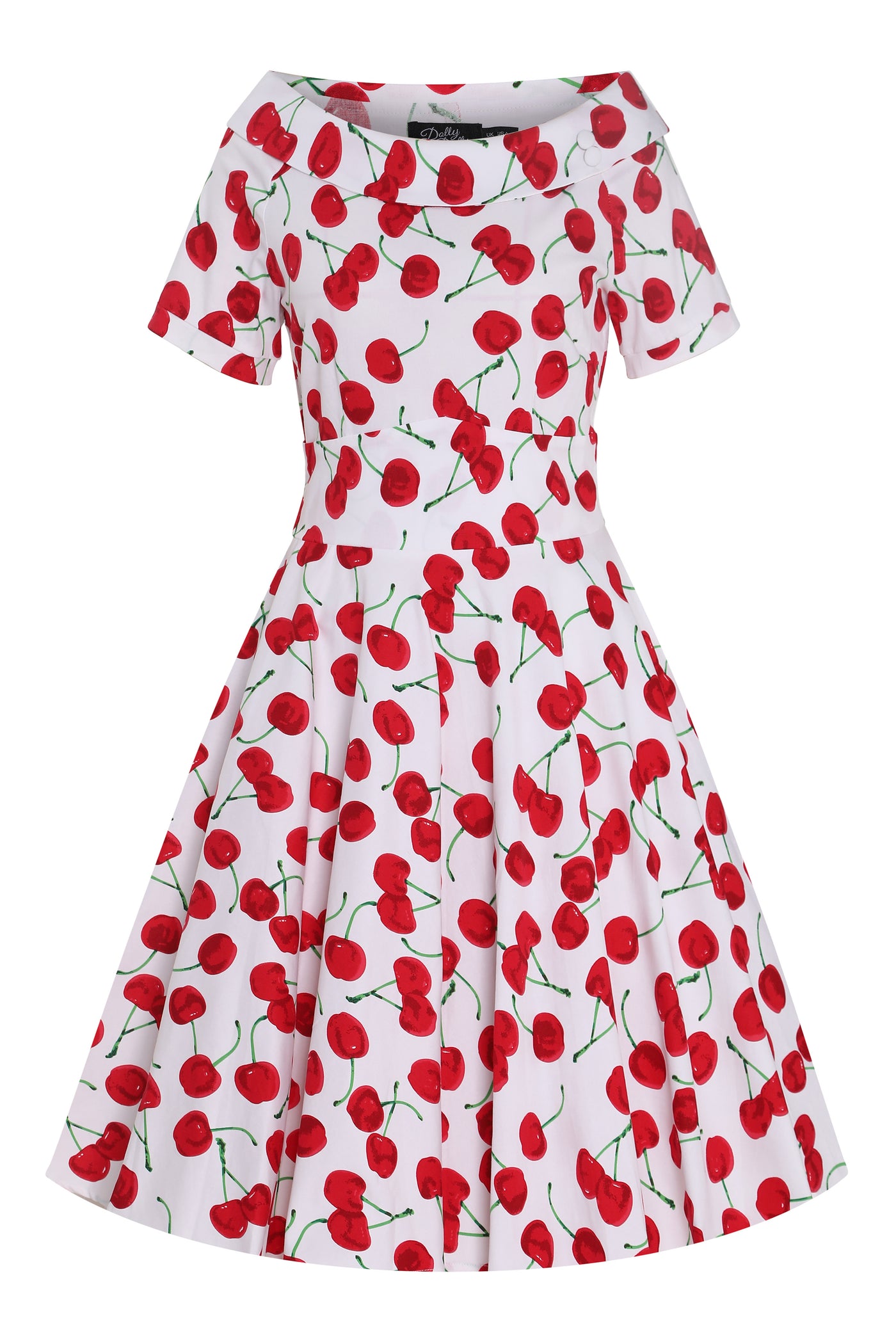 Front view of Red Cherry Dress In White