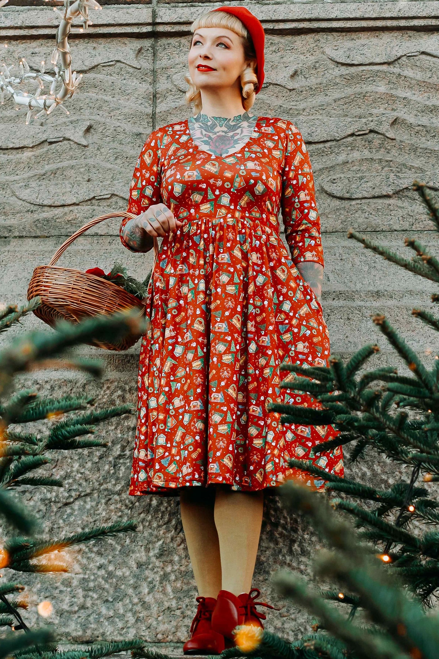 Red Christmas Fair Long Sleeved Dress