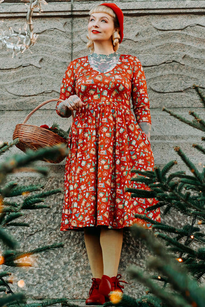 Red Christmas Fair Long Sleeved Dress
