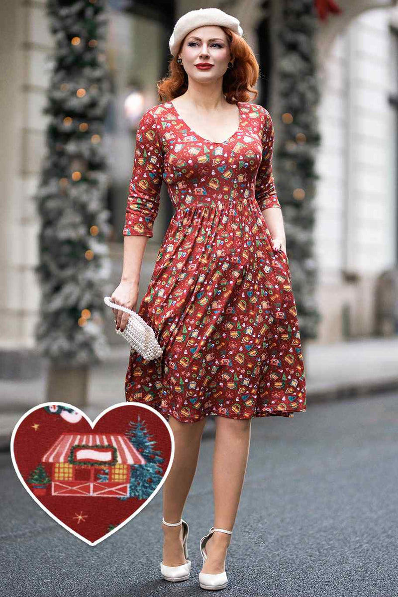 Red Christmas Fair Long Sleeved Dress