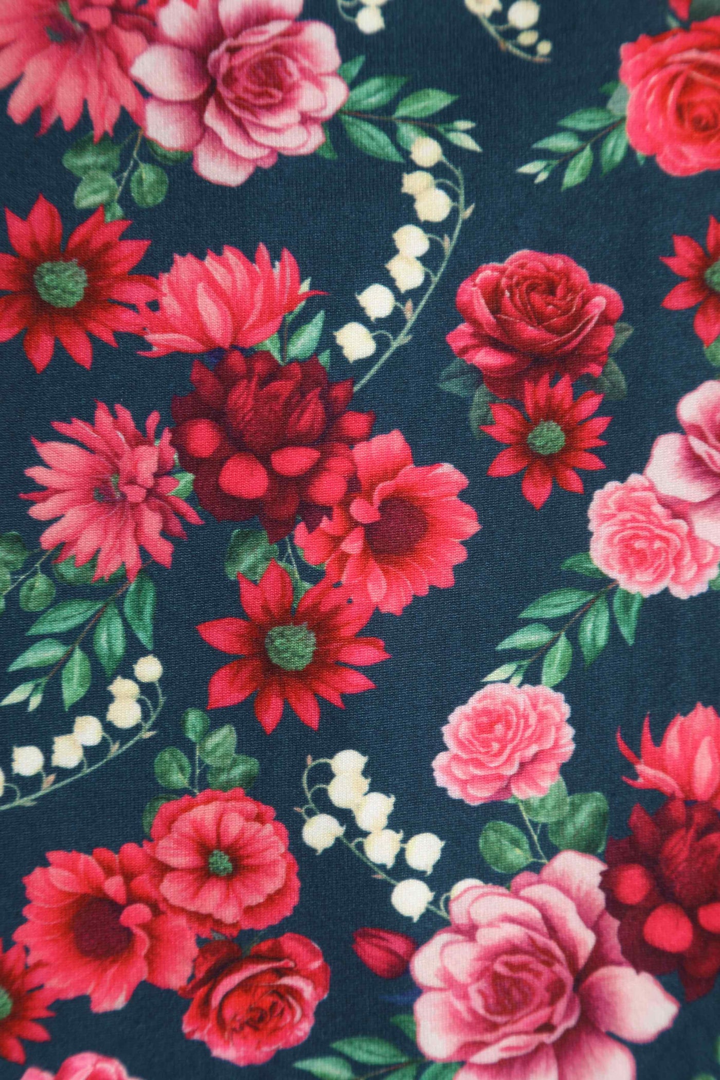 50s Style Red Floral Midi Dress In Petrol Blue