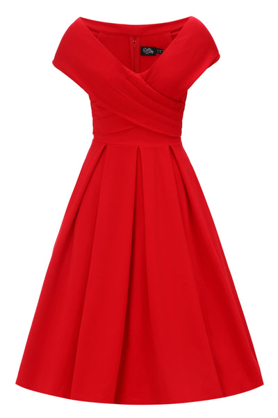 Front view of Red Off Shoulder Dress