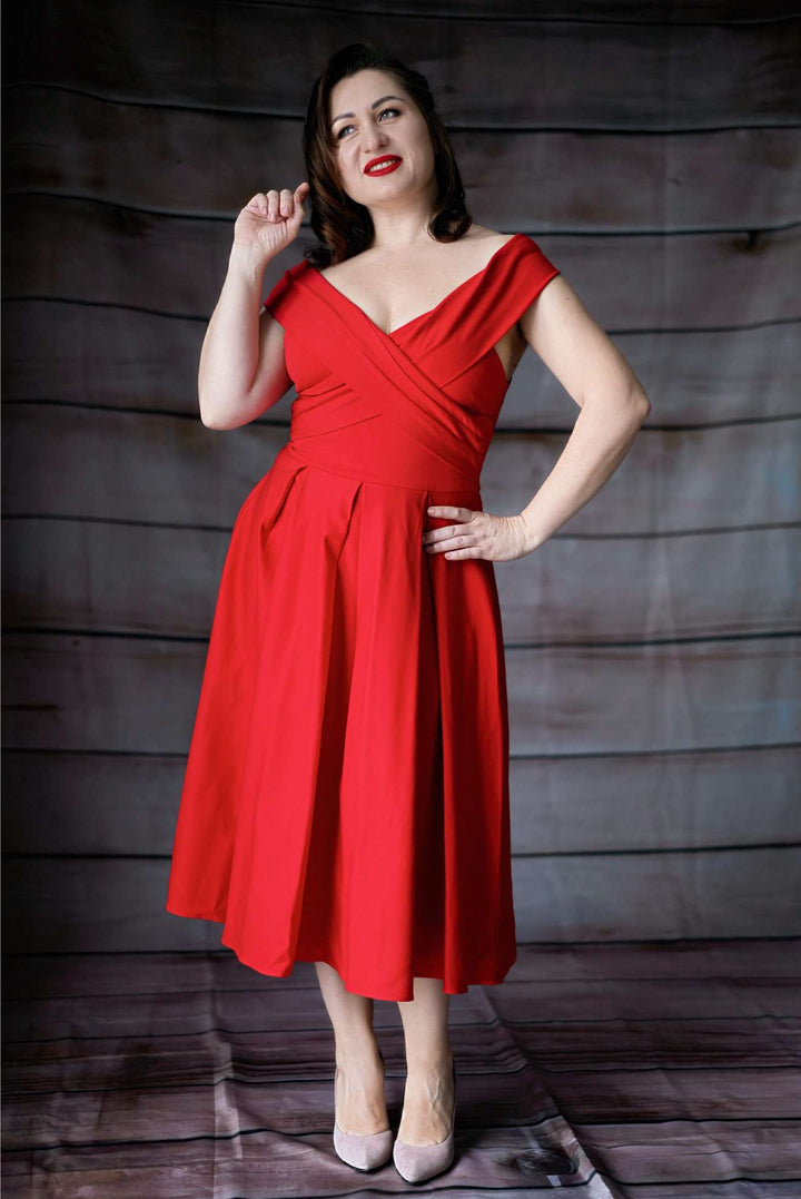 Red Crossover Off Shoulder Dress | Women's Occasionwear Red Crossover Off Shoulder Dress | Women's Occasionwear