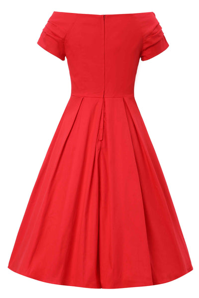 Back view of Red Off Shoulder Midi Dress