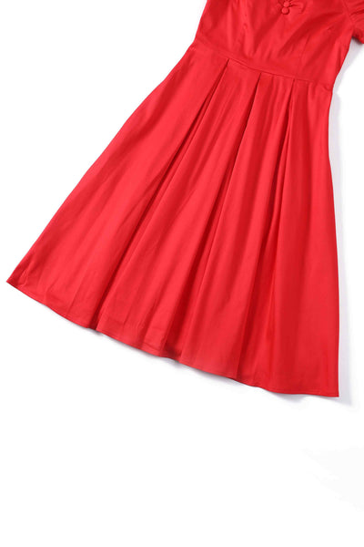 Close up view of Red Off Shoulder Midi Dress