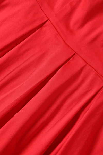 Close up view of Red Off Shoulder Midi Dress